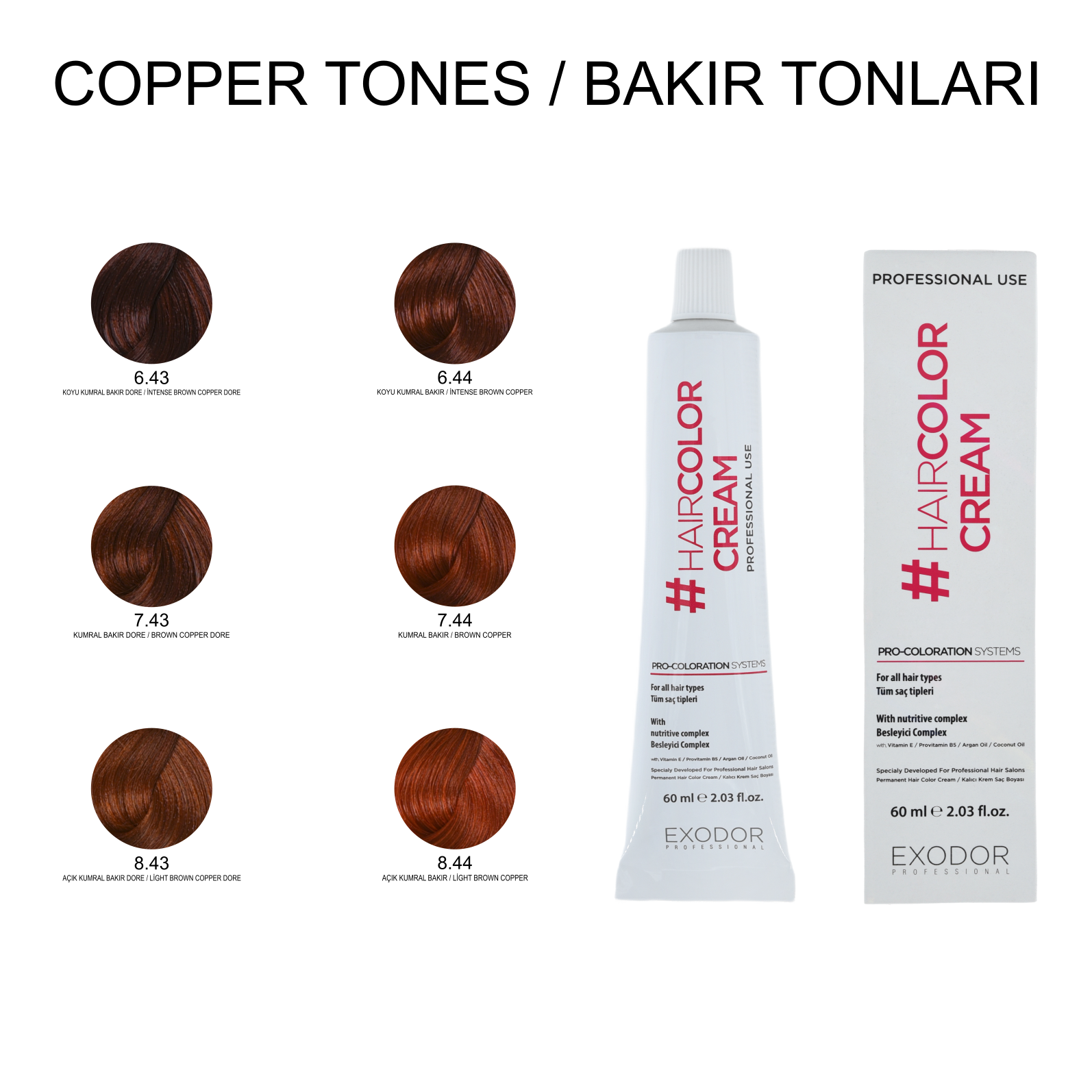 EXODOR BAKIR TONLAR PROFESSIONAL HAİR COLOR 60 ML